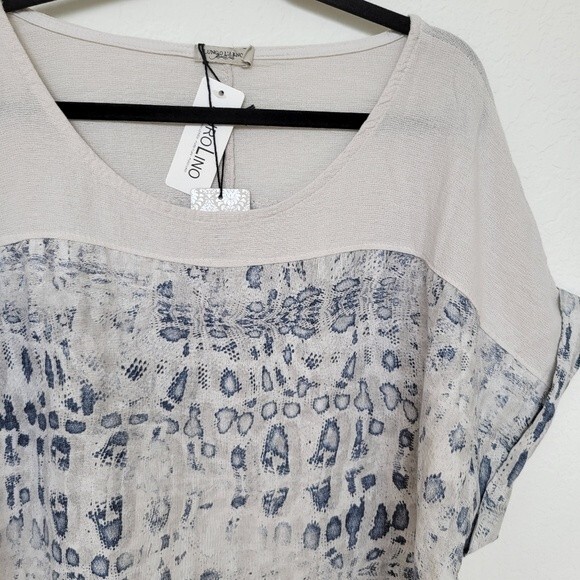Lungo L'arno | NWT Linen Snakeskin Print Short Sleeve Top Size 3X - Picture 3 of 8